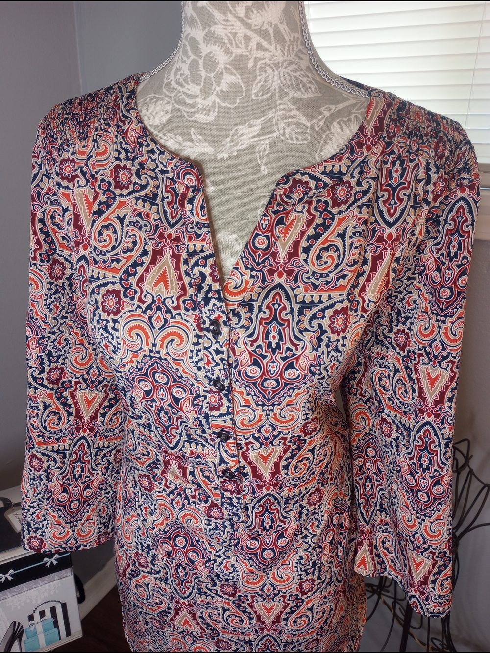 croft & barrow Navy, Red and Cream Paisley Tunic
